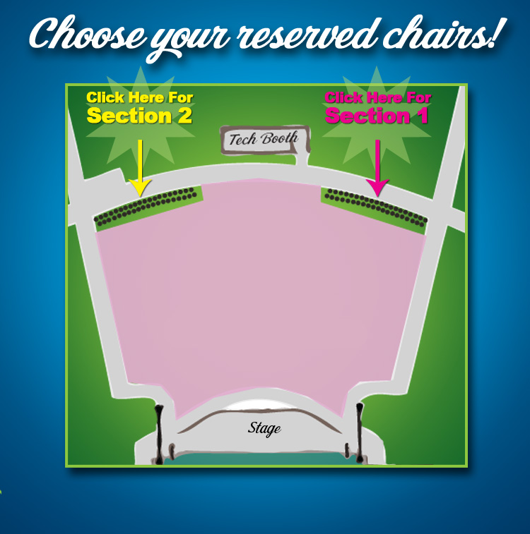 A seating chart for selecting either section 1 or 2 for reserved chairs.